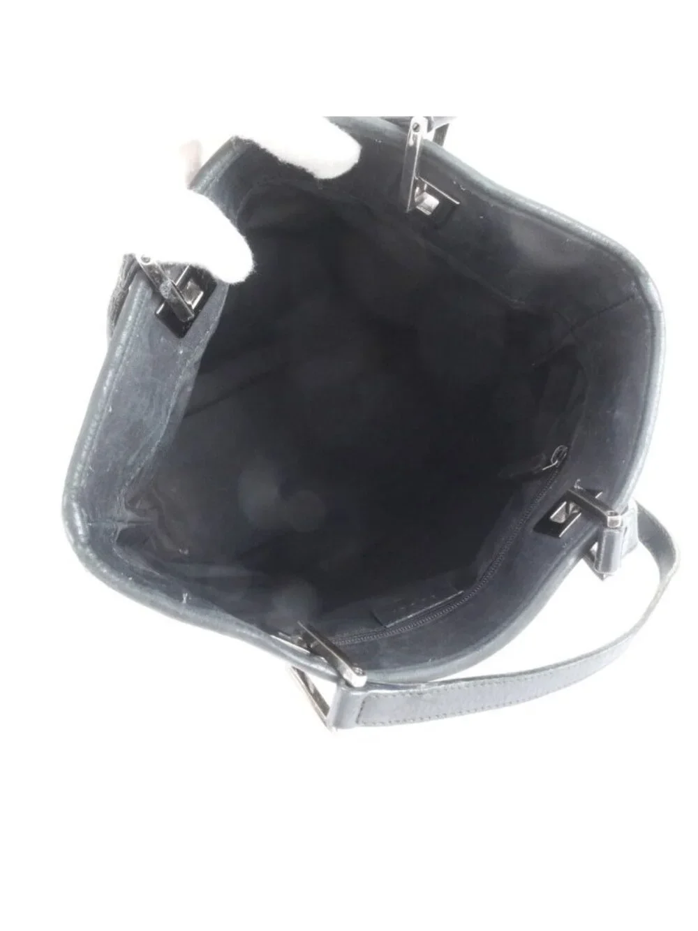 Gucci GG Canvas Leather Tote Shoulder Hand Black